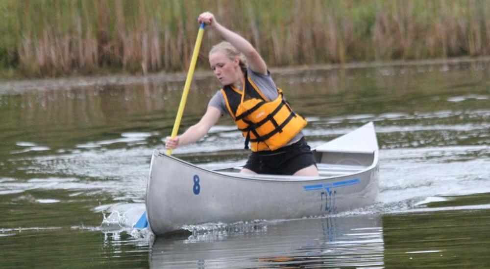 Cece Frey in the canoe